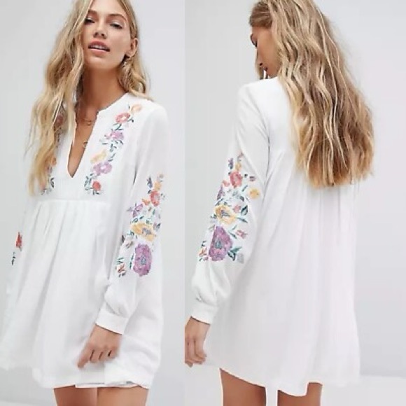 Free People Mia Embroidered Mini Dress Long Sleeves Fully Lined Size XS - Picture 3 of 16